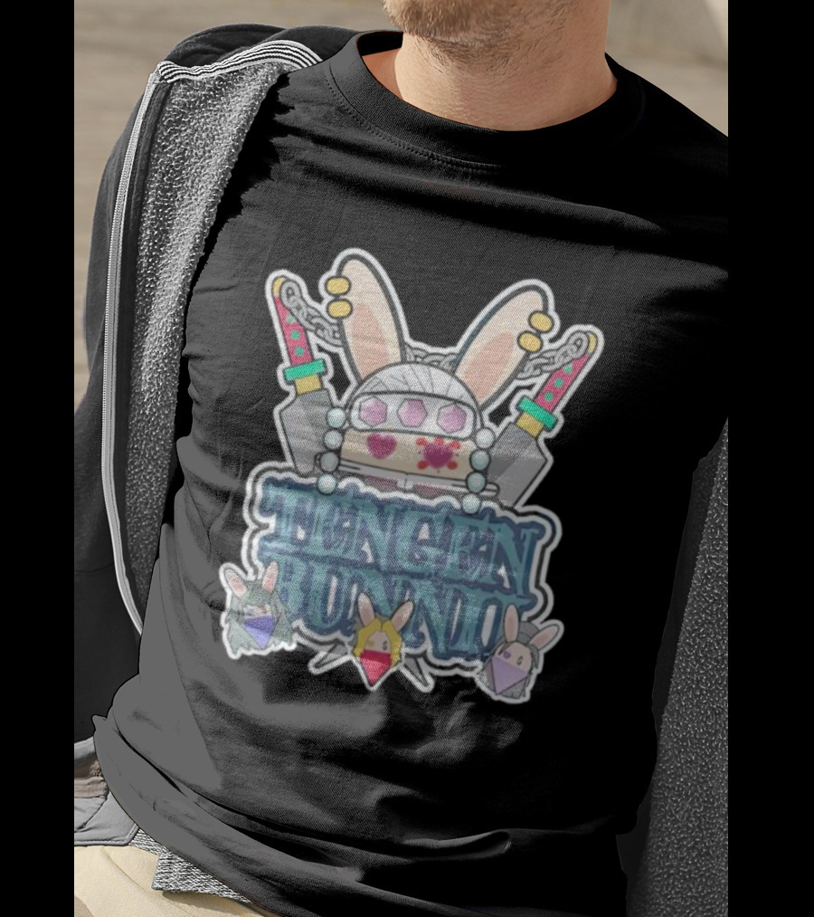 Tengen Bunnii Gang Anime Rabbit Warrior With Gem Headband And Swords T-Shirt