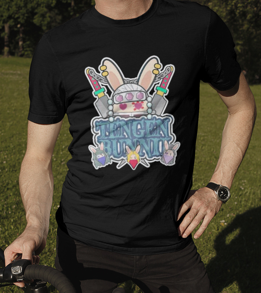 Tengen Bunnii Gang Anime Rabbit Warrior With Gem Headband And Swords T-Shirt