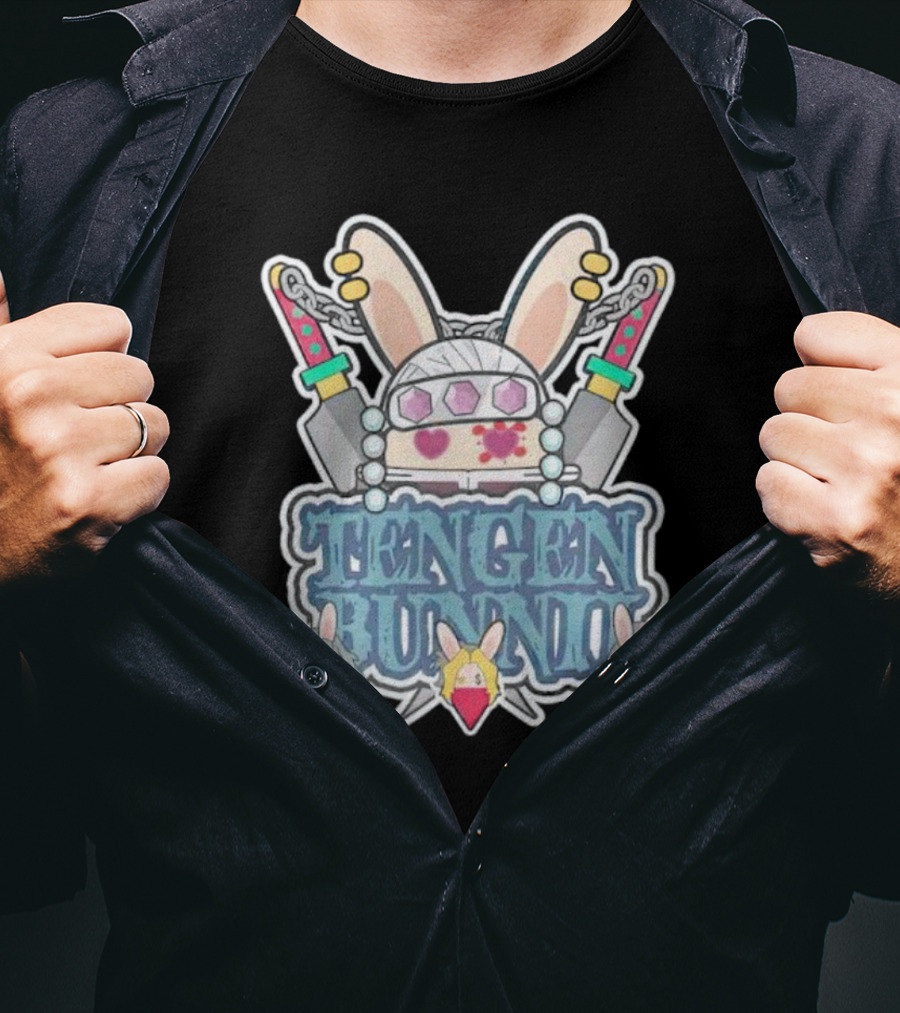 Tengen Bunnii Gang Anime Rabbit Warrior With Gem Headband And Swords T-Shirt