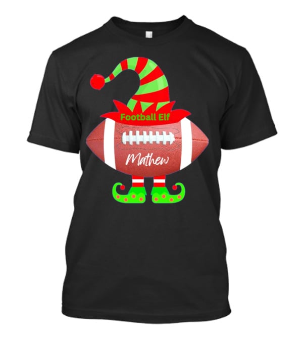 Football Elf Mathew Christmas Custom Name T-Shirt