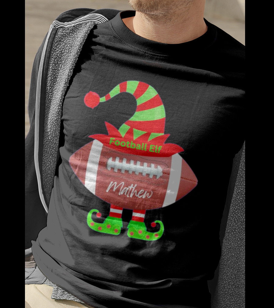 Football Elf Mathew Christmas Custom Name T-Shirt