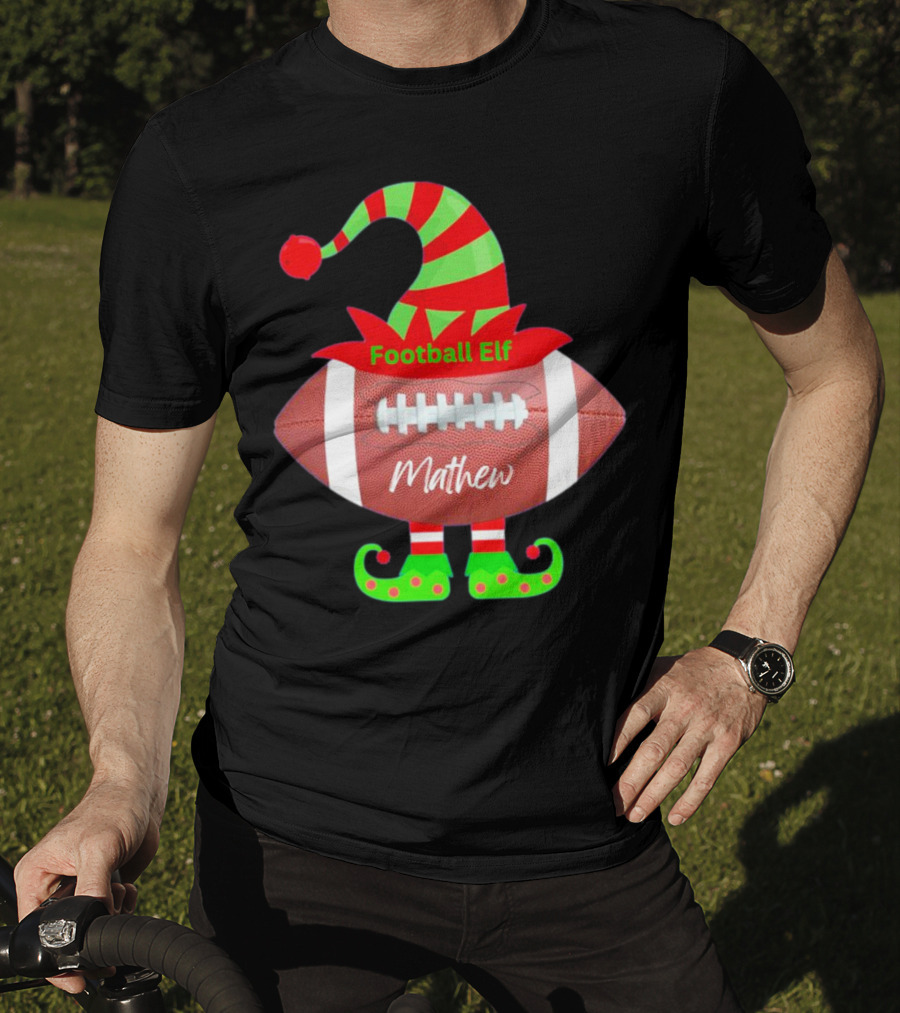 Football Elf Mathew Christmas Custom Name T-Shirt