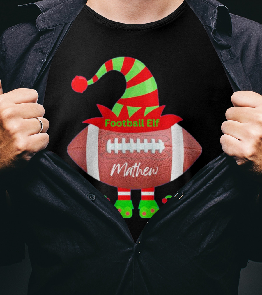 Football Elf Mathew Christmas Custom Name T-Shirt