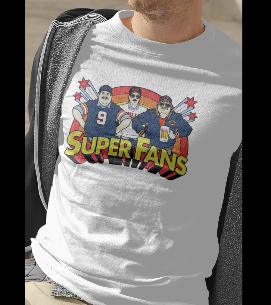 Chicago Bears Super Fans Three Illustrated Characters In Jerseys T-Shirt