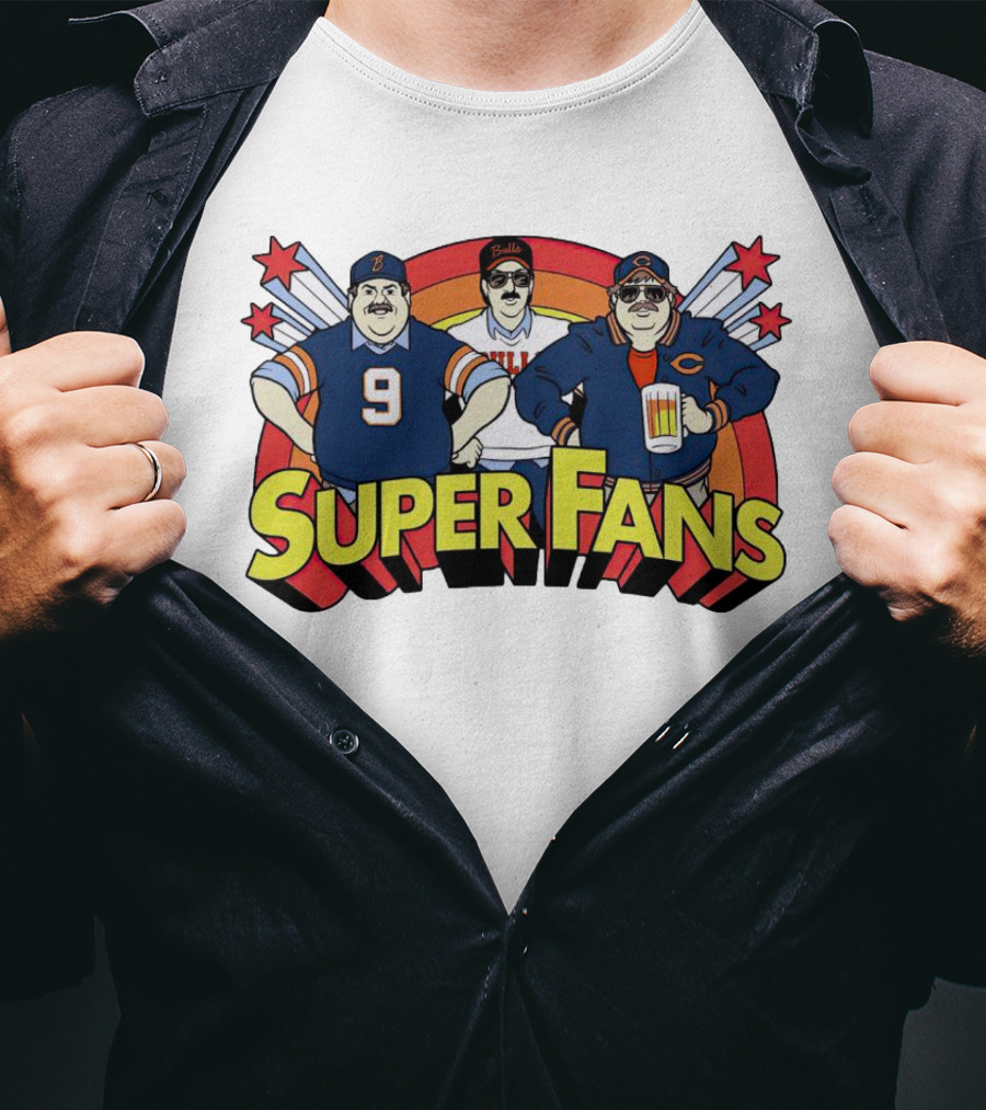 Chicago Bears Super Fans Three Illustrated Characters In Jerseys T-Shirt