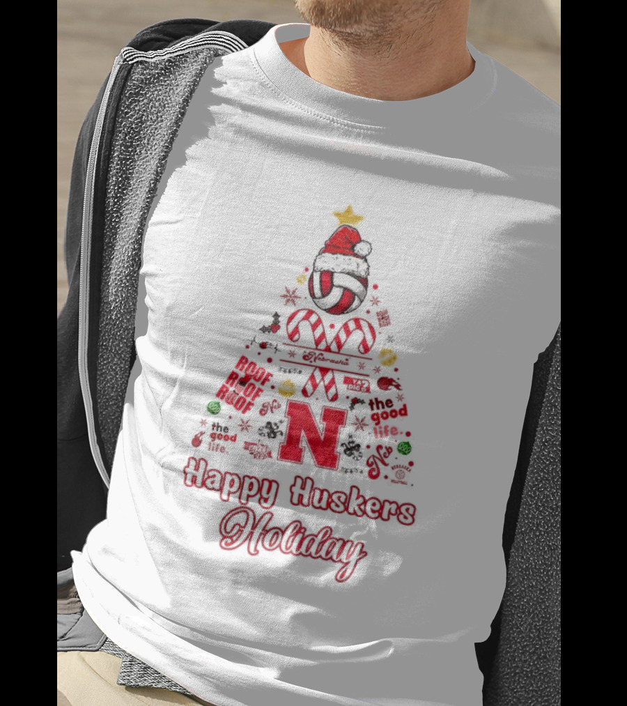 Happy Huskers Holiday Christmas Tree The Good Life T-Shirt