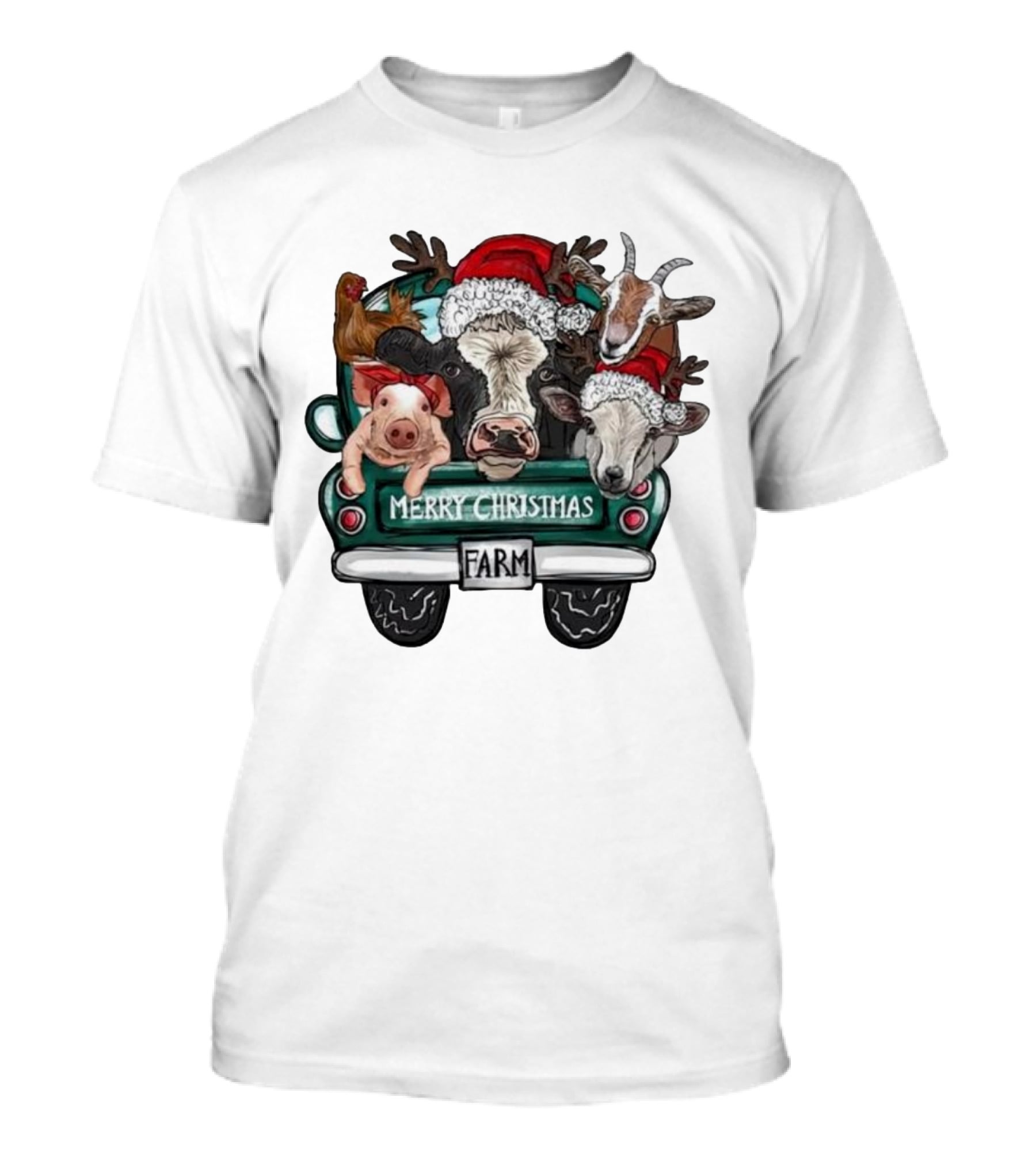 Merry Christmas Farm Animals In Holiday Truck T-Shirt