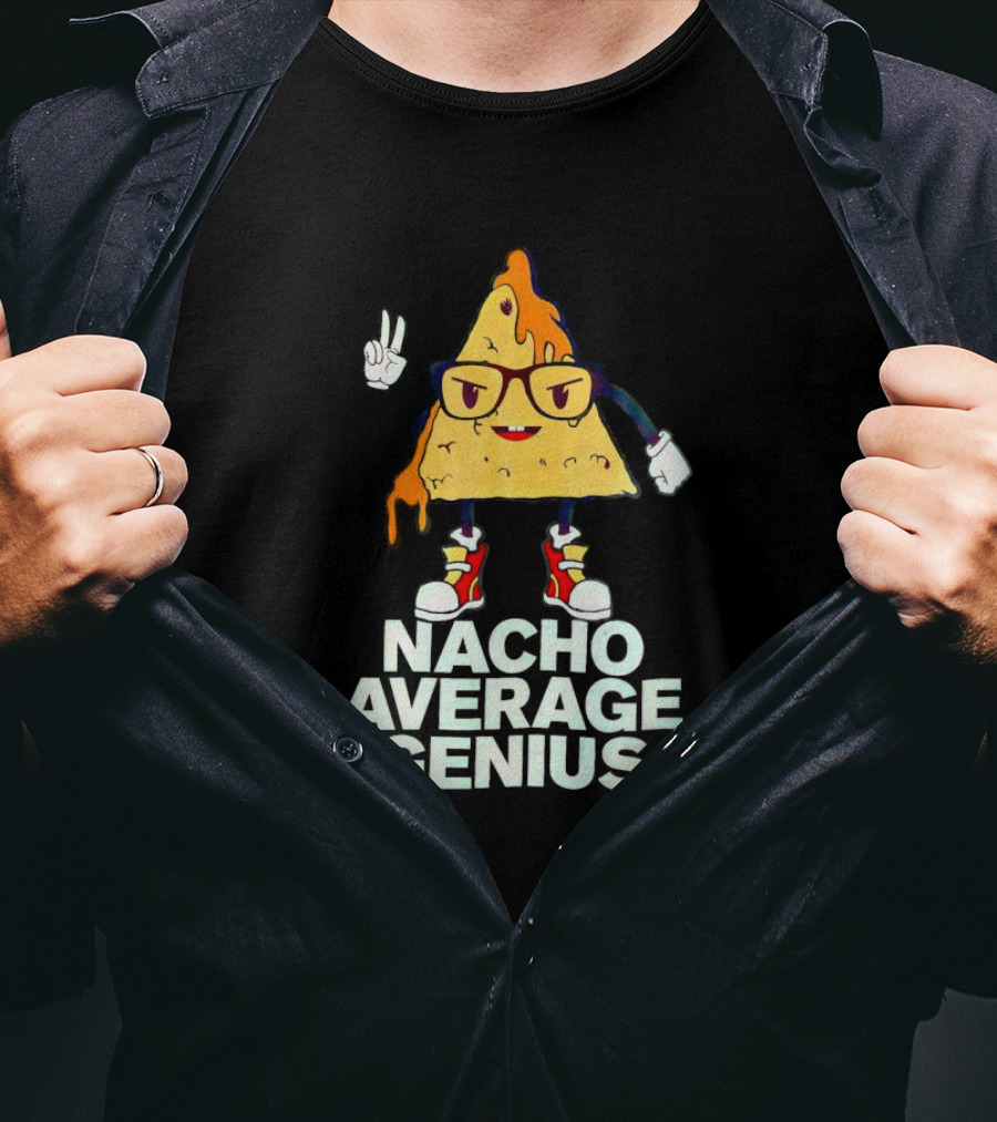 Nacho Average Genius Cartoon Character With Glasses And Sneakers T-Shirt