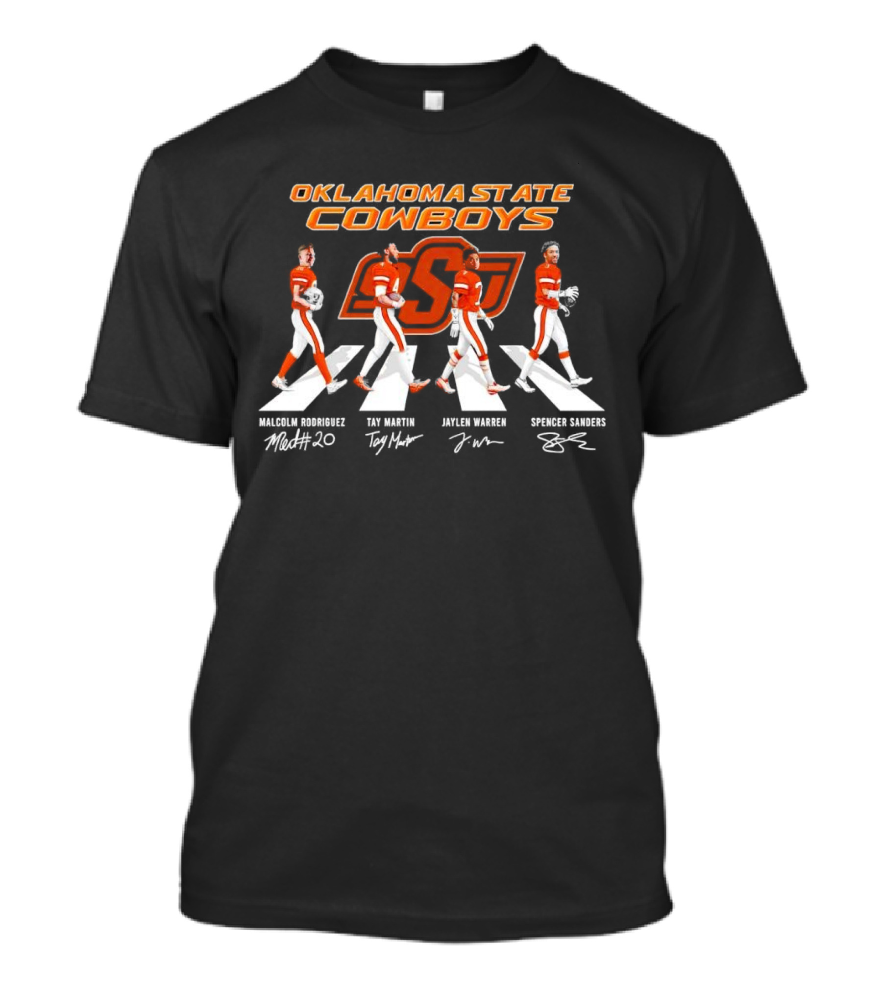 Oklahoma State Cowboys Malcolm Rodriguez Tay Martin Jaylen Warren Spencer Sanders Signatures Football T-Shirt
