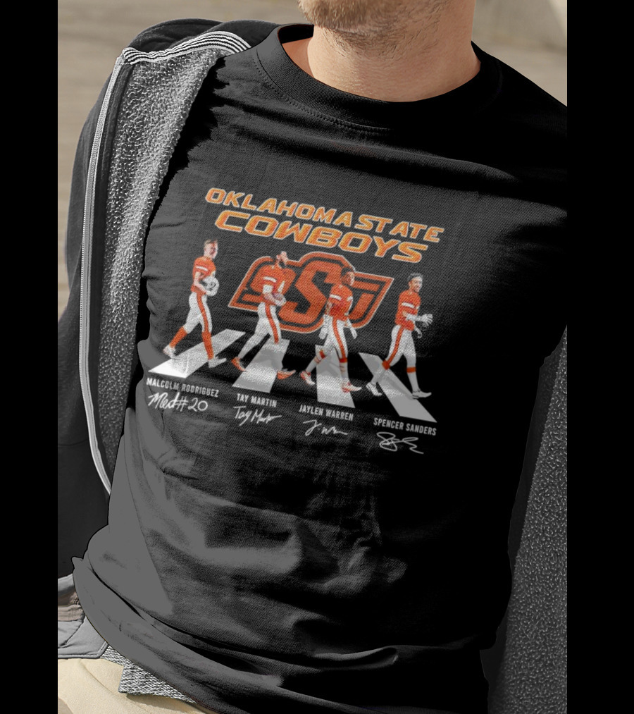 Oklahoma State Cowboys Malcolm Rodriguez Tay Martin Jaylen Warren Spencer Sanders Signatures Football T-Shirt
