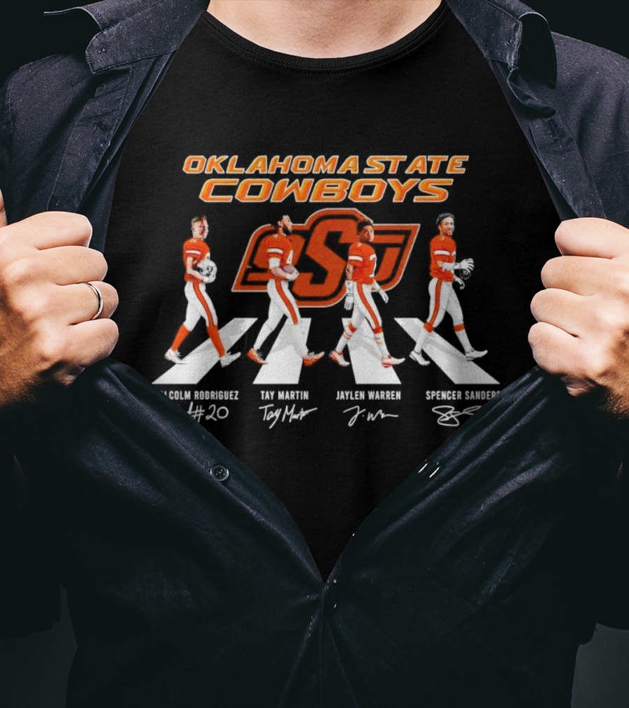 Oklahoma State Cowboys Malcolm Rodriguez Tay Martin Jaylen Warren Spencer Sanders Signatures Football T-Shirt