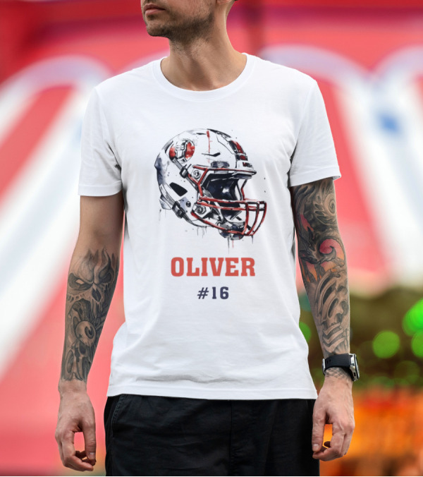 Premium T-Shirt: Oliver Personalized Helmet Football Custom Name #16 T-Shirt Oliver Personalized Helmet Football Custom Name #16 T-Shirt
