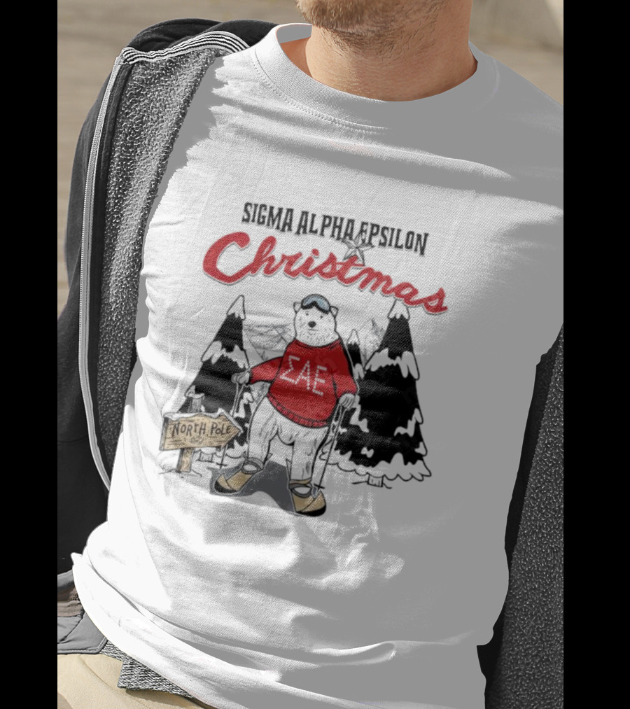 Sigma Alpha Epsilon Christmas Polar Bear At North Pole Skiing T-Shirt