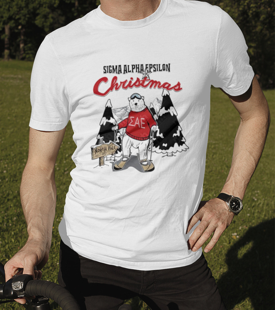 Sigma Alpha Epsilon Christmas Polar Bear At North Pole Skiing T-Shirt