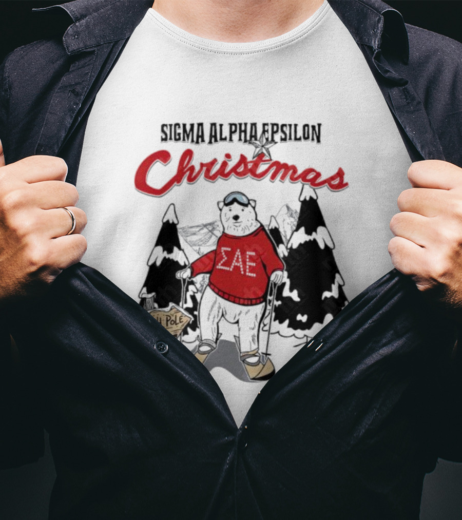 Sigma Alpha Epsilon Christmas Polar Bear At North Pole Skiing T-Shirt