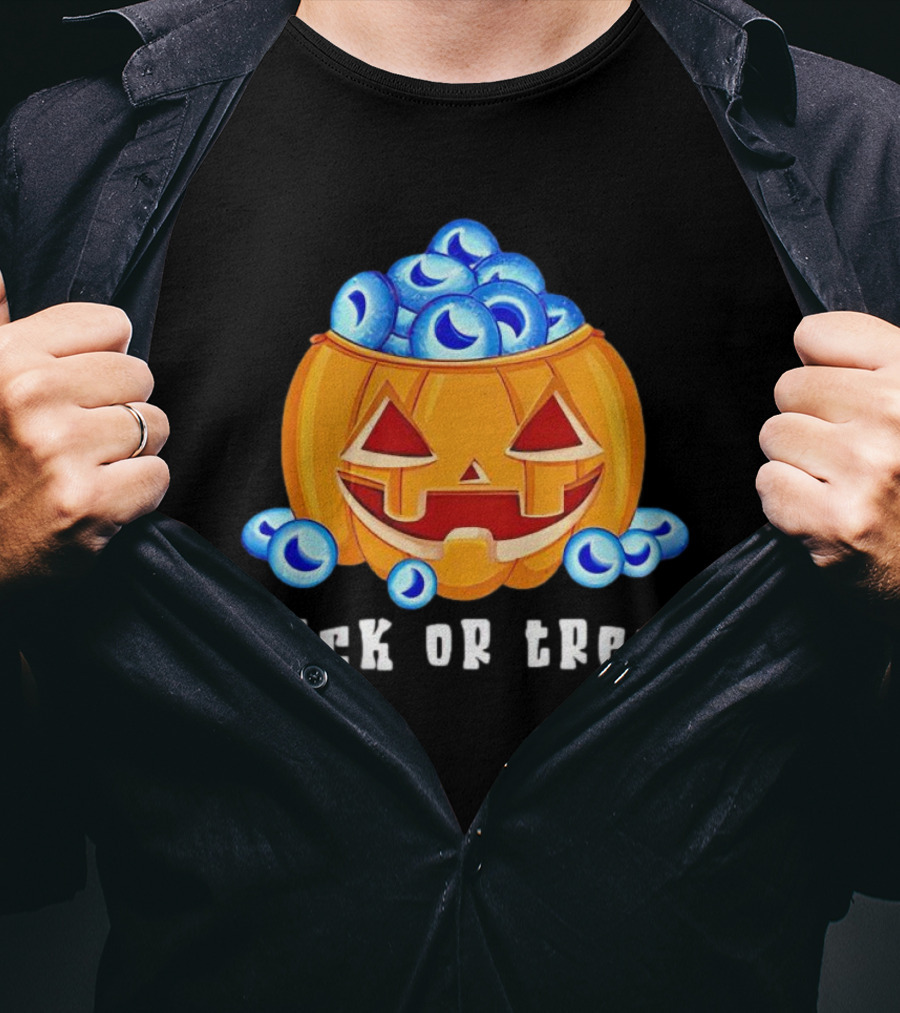 Trick Or Treat Pumpkin With Blue Eyeballs T-Shirt