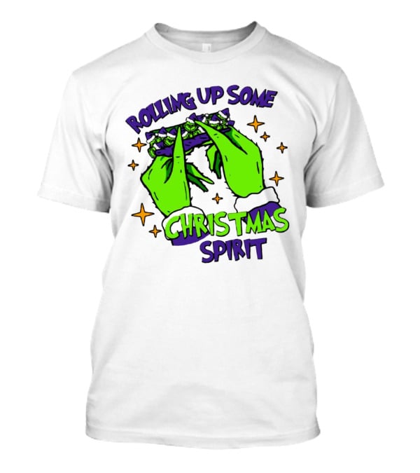 Rolling Up Some Christmas Spirit With Purple Grinch Hand T-Shirt
