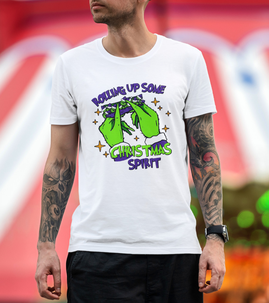 Rolling Up Some Christmas Spirit with Purple Grinch Hand T-Shirt