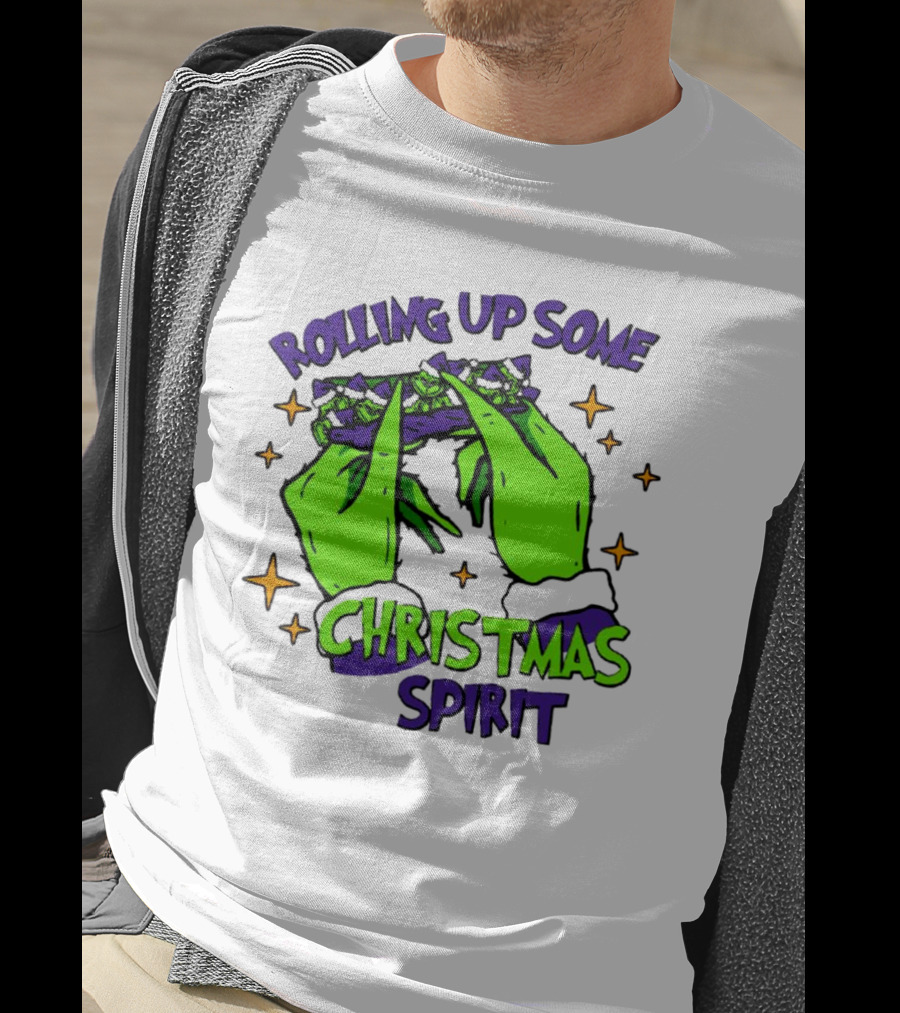 Rolling Up Some Christmas Spirit With Purple Grinch Hand T-Shirt