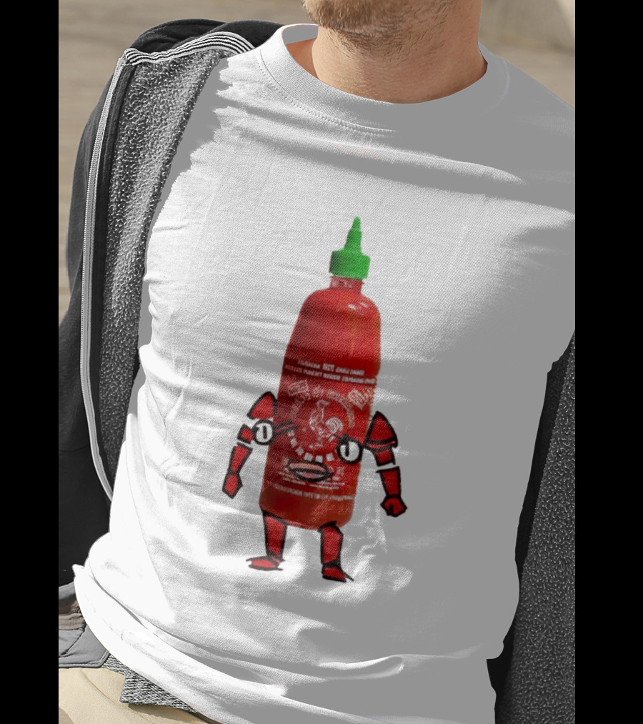 Sriracha Sauce Animated Bottle Character With Green Cap T-Shirt