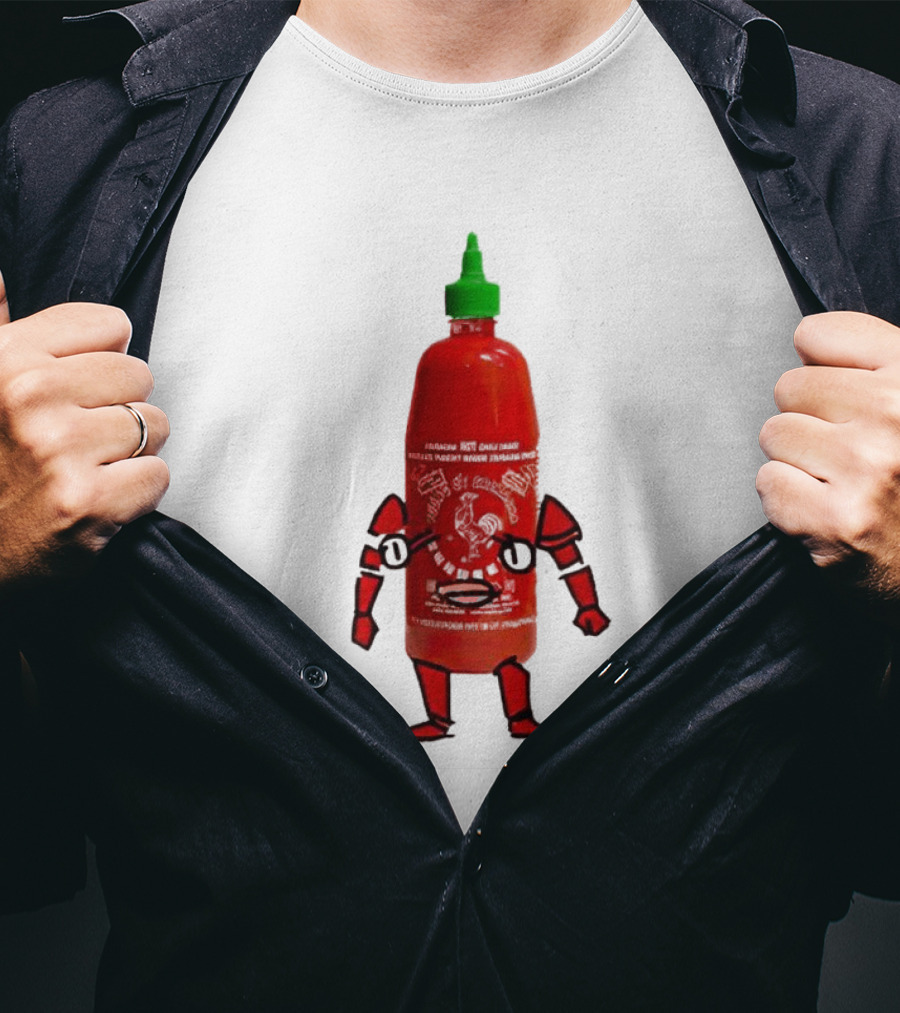 Sriracha Sauce Animated Bottle Character With Green Cap T-Shirt