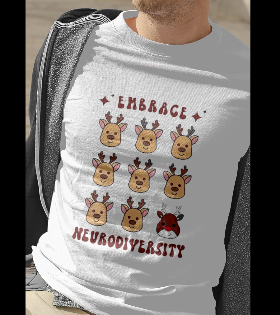 Embrace Neurodiversity Reindeer Faces Red Nose T-Shirt