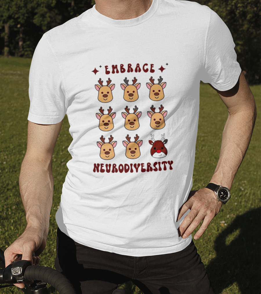 Embrace Neurodiversity Reindeer Faces Red Nose T-Shirt