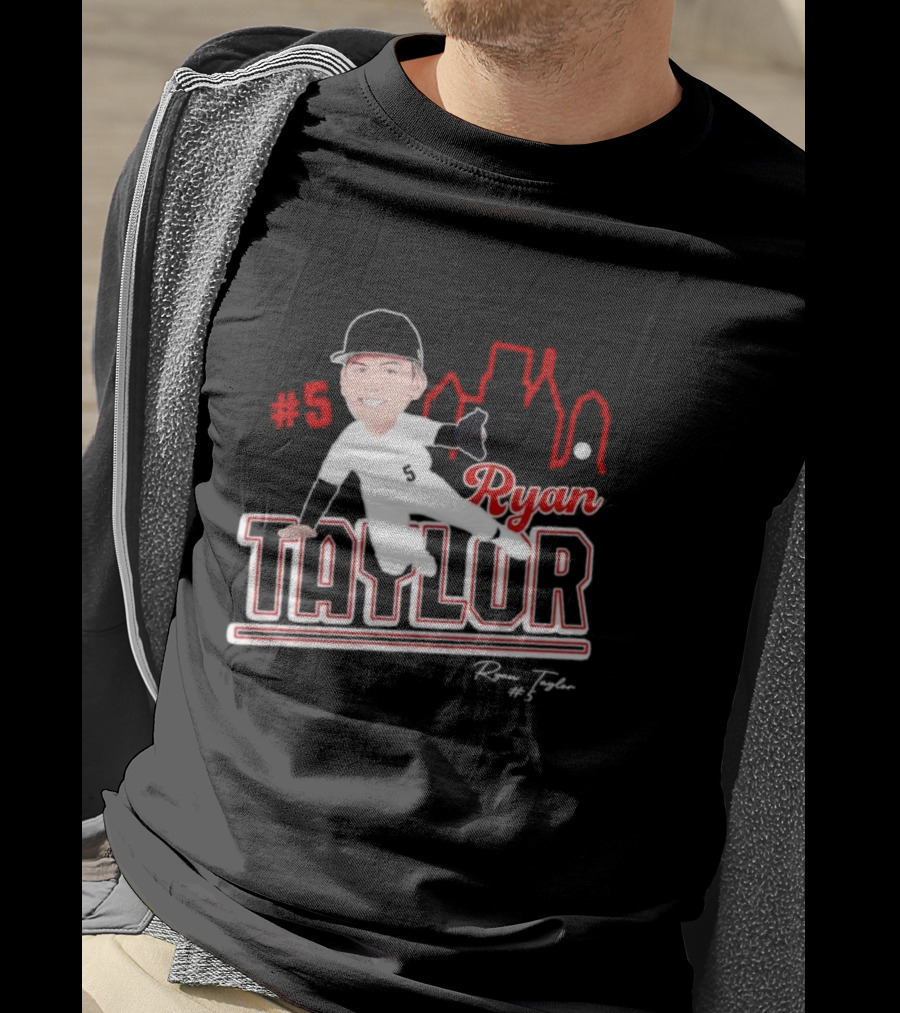 Ryan Taylor #5 Baseball Player Illustration Skyline T-Shirt