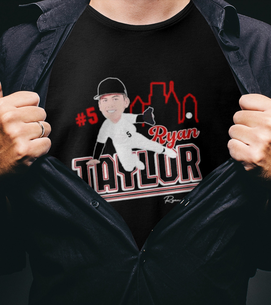 Ryan Taylor #5 Baseball Player Illustration Skyline T-Shirt
