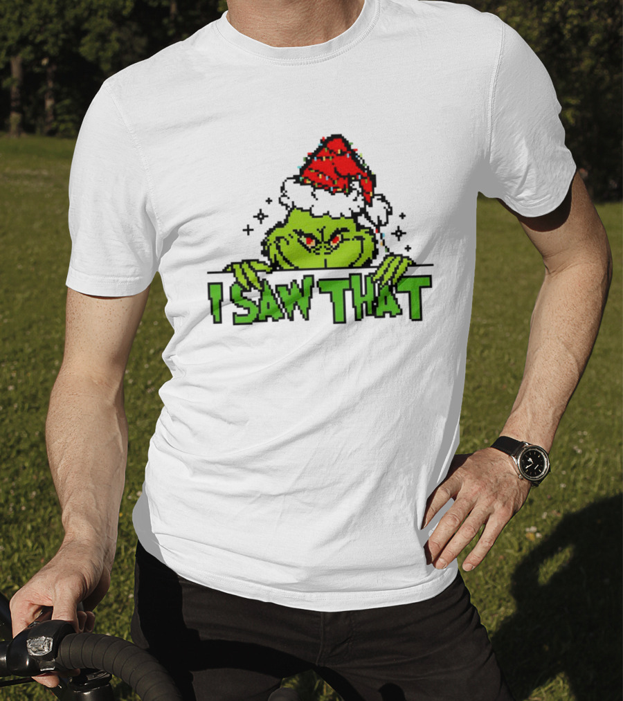 Santa Grinch I Saw That Christmas Pixel Art Holiday T-Shirt