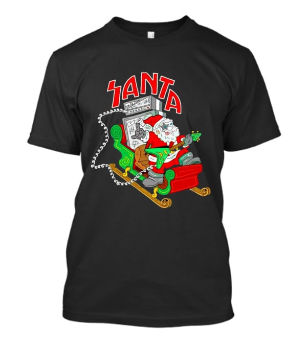 Santa Rocks Sleigh With Guitar And Amps Christmas T-Shirt