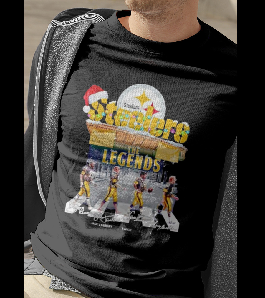 Steelers The Legends Abbey Road Joe Greene Jack Lambert Christmas Signatures T-Shirt