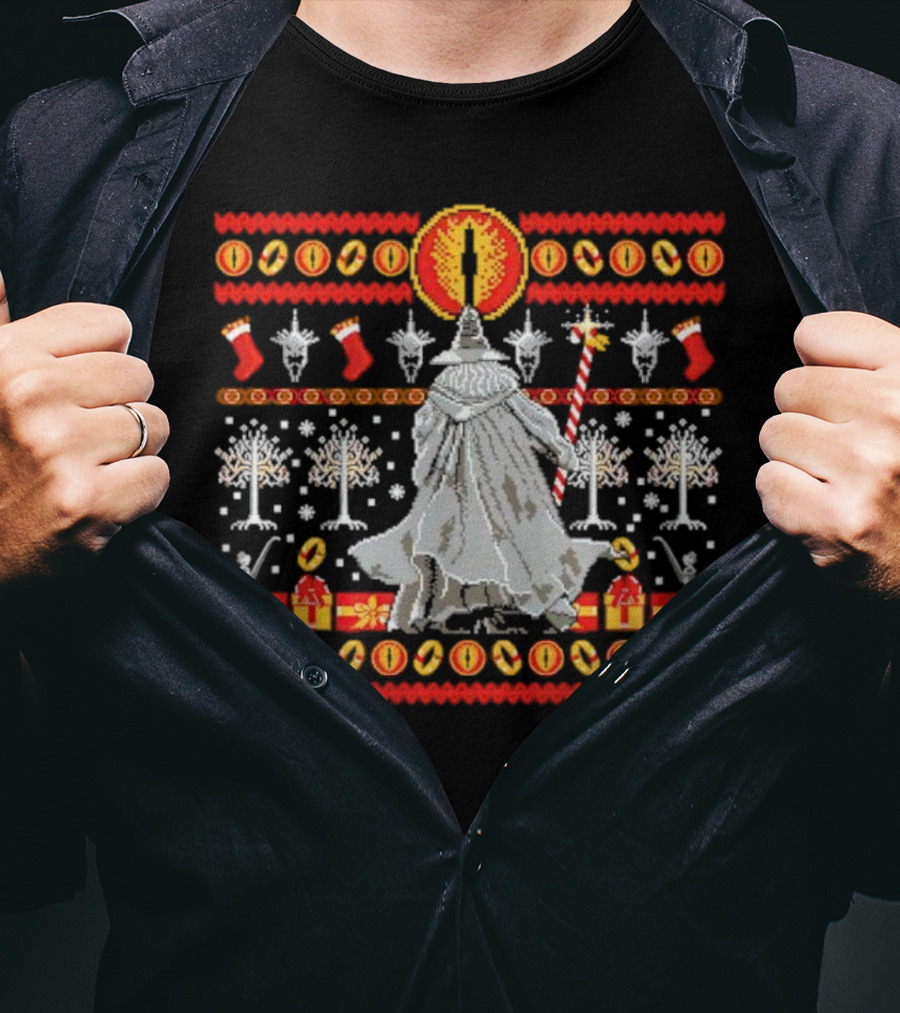 The Lord Of The Rings Eye Sauron Gandalf Christmas Tree Gifts Ugly T-Shirt