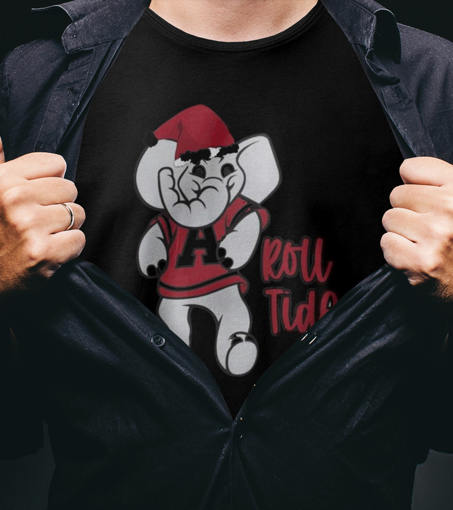 Alabama Crimson Tide Roll Tide Christmas Elephant Santa Hat T-Shirt