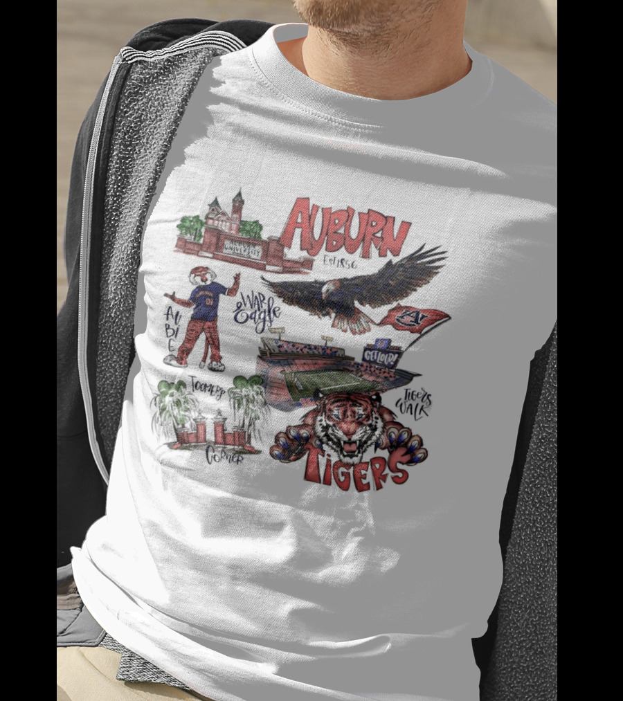Auburn Tigers Toomer's Corner War Eagle Aubie Mascot Est 1856 Football Stadium T-Shirt