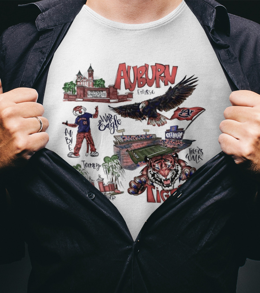 Auburn Tigers Toomer's Corner War Eagle Aubie Mascot Est 1856 Football Stadium T-Shirt