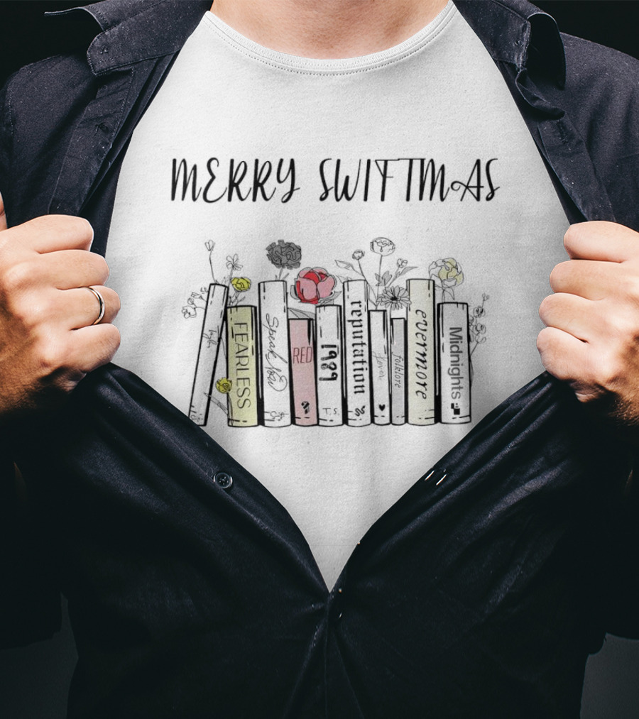 Merry Swiftmas Fearless Red Reputation Evermore Midnights Books Christmas T-Shirt