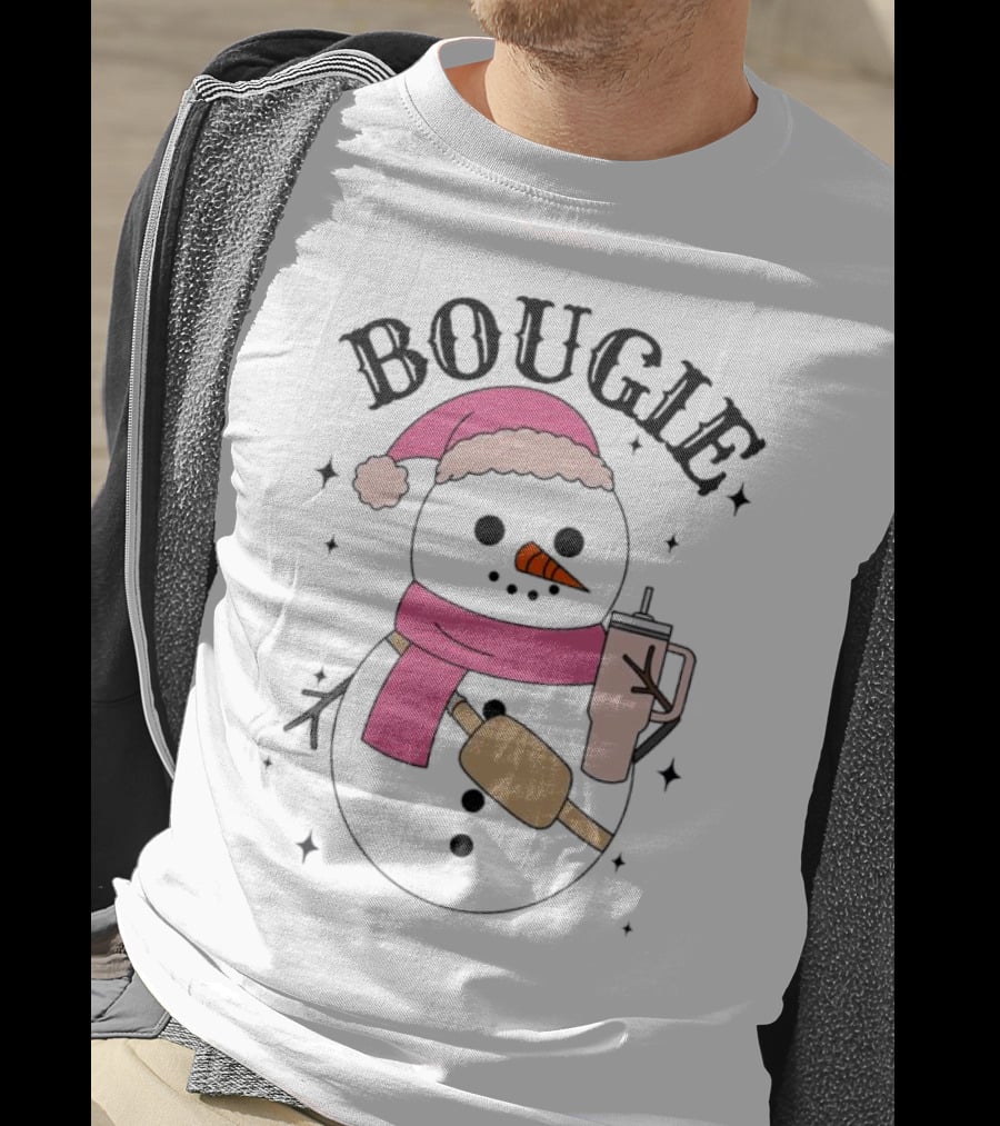 BOUGIE Snowman In Pink Hat And Scarf With Drink Cup T-Shirt