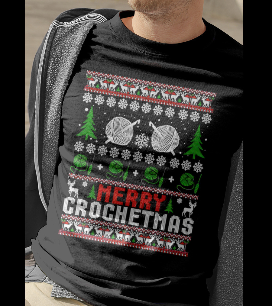 Merry Crochetmas Christmas Yarn Balls Snowflakes Trees Reindeer T-Shirt