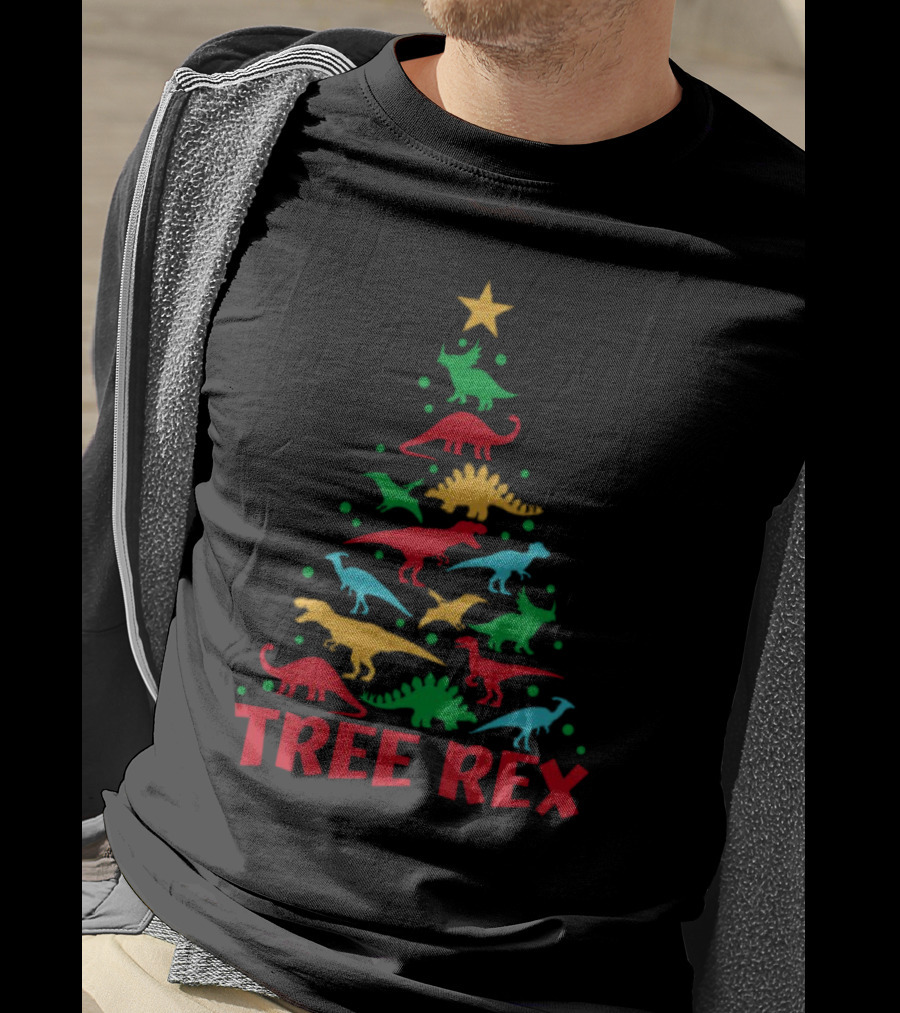 Tree Rex Dinosaur Christmas Tree With Colorful Dinosaurs T-Shirt