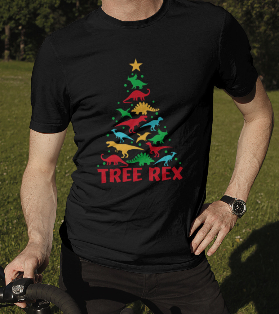 Tree Rex Dinosaur Christmas Tree With Colorful Dinosaurs T-Shirt