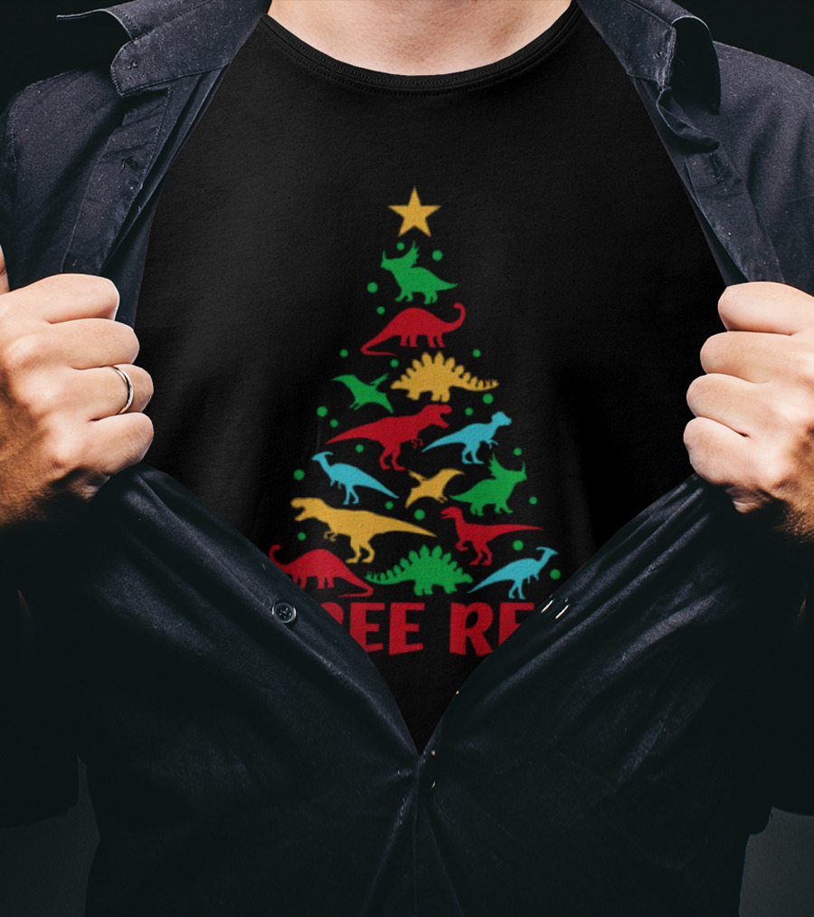 Tree Rex Dinosaur Christmas Tree With Colorful Dinosaurs T-Shirt