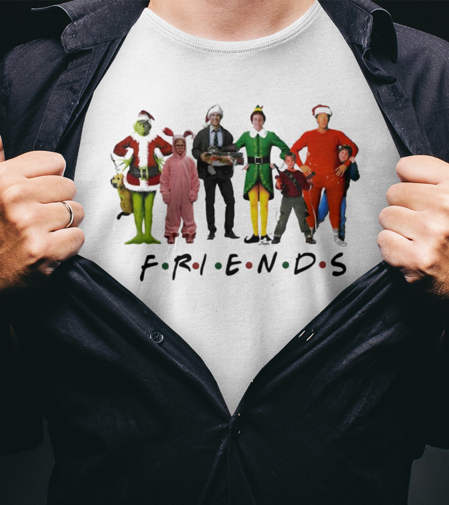 Friends Christmas Movie Character Costumes Grinch Elf Pink Bunny T-Shirt