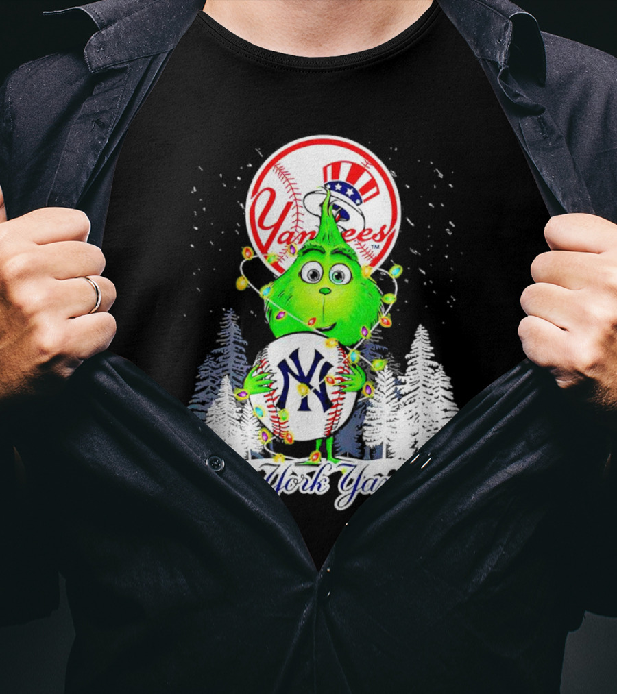 New York Yankees Grinch Christmas Hug With Baseball And Trees T-Shirt