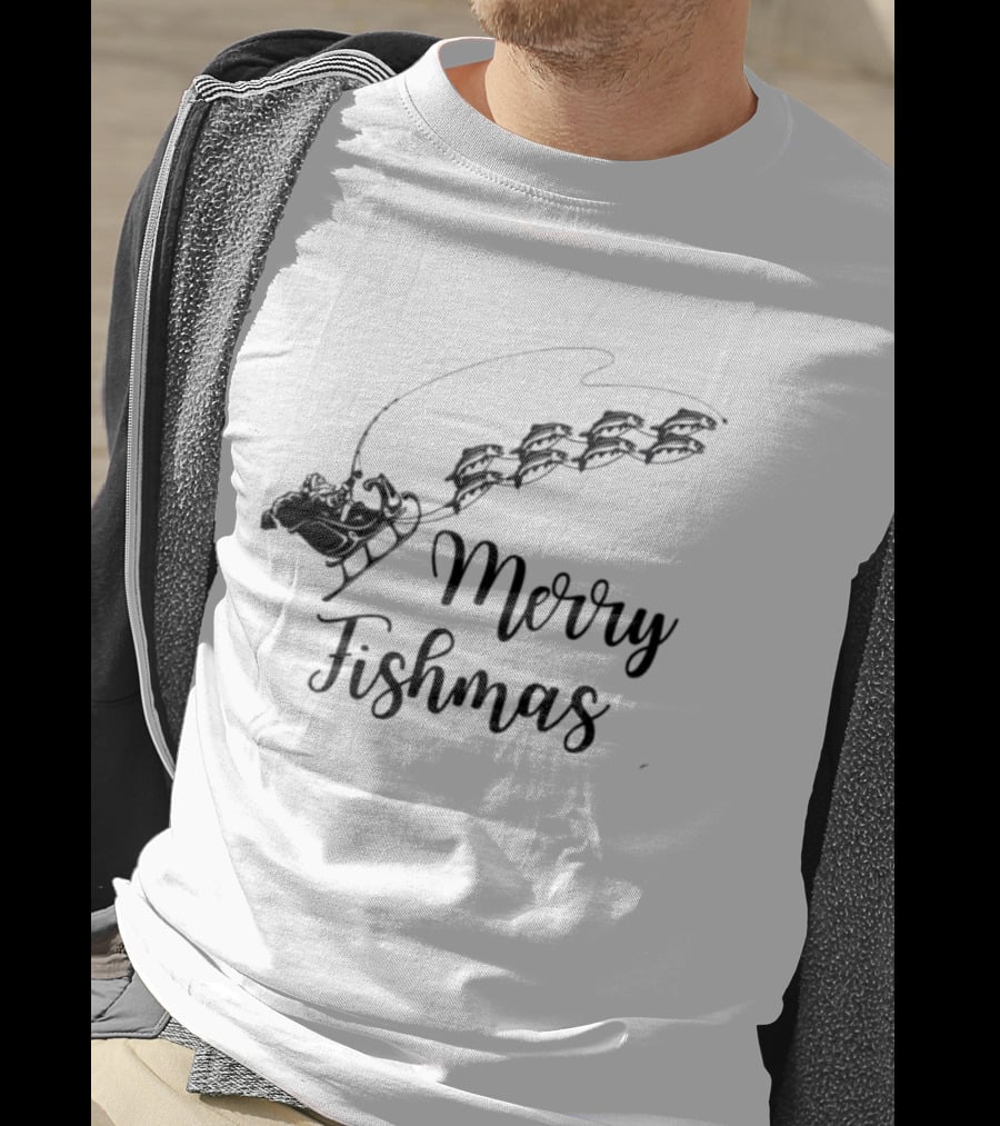 Merry Fishmas Sleigh With Fish Santa's Reindeer T-Shirt