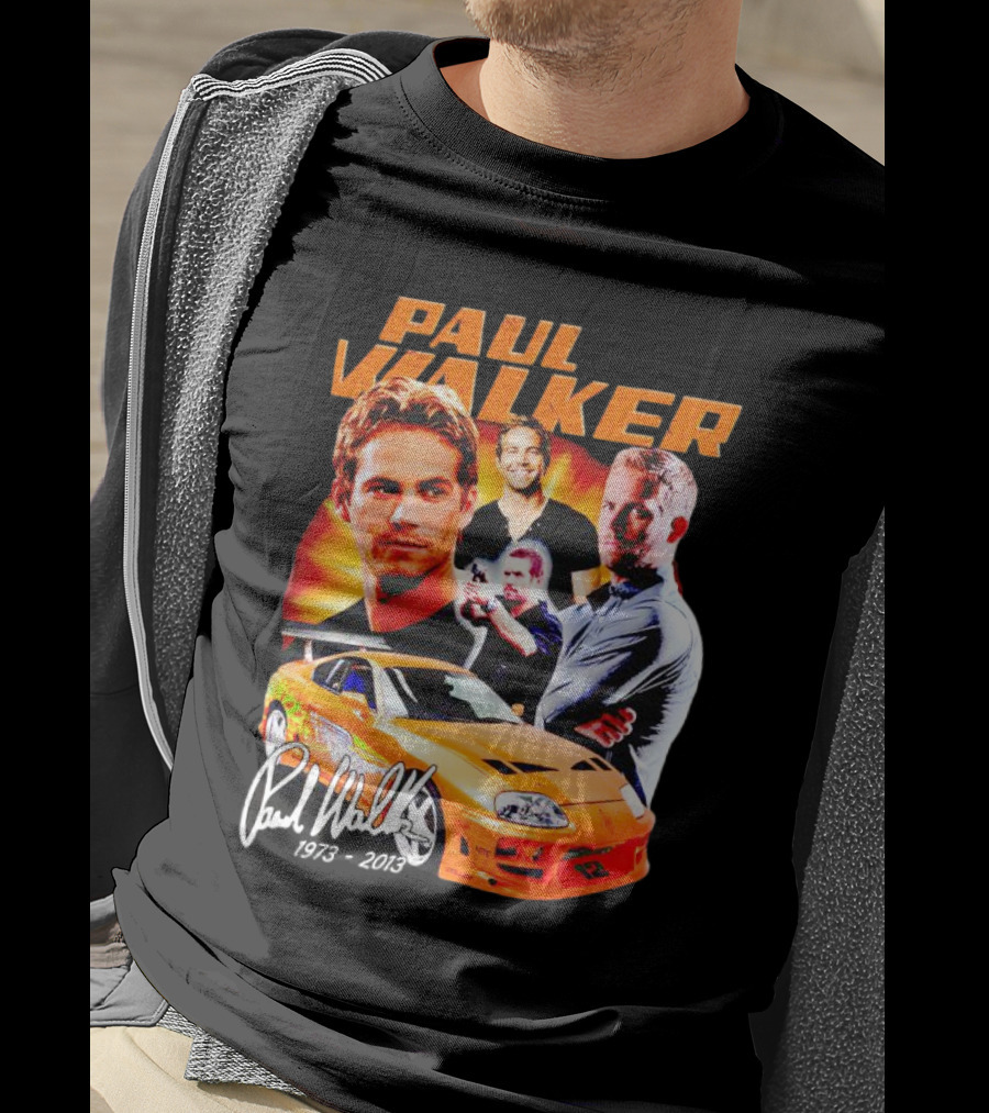 Paul Walker 1973-2013 Collage Signature Orange Car T-Shirt