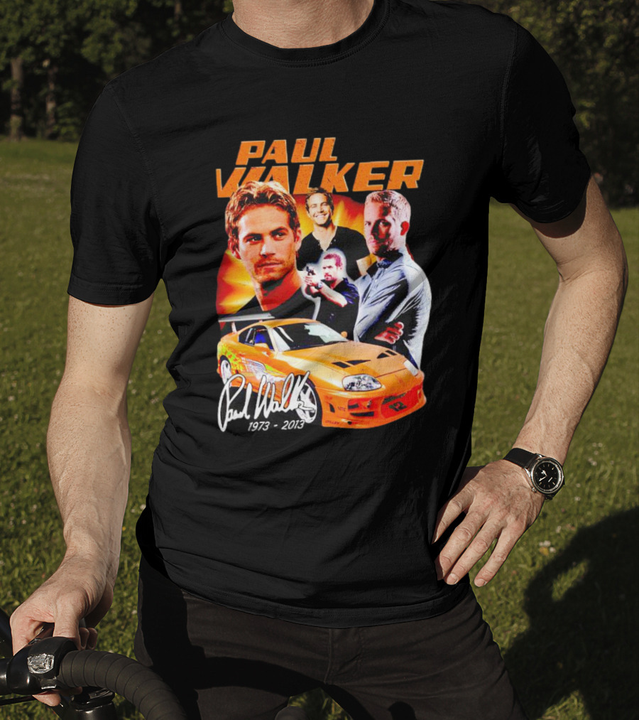 Paul Walker 1973-2013 Collage Signature Orange Car T-Shirt