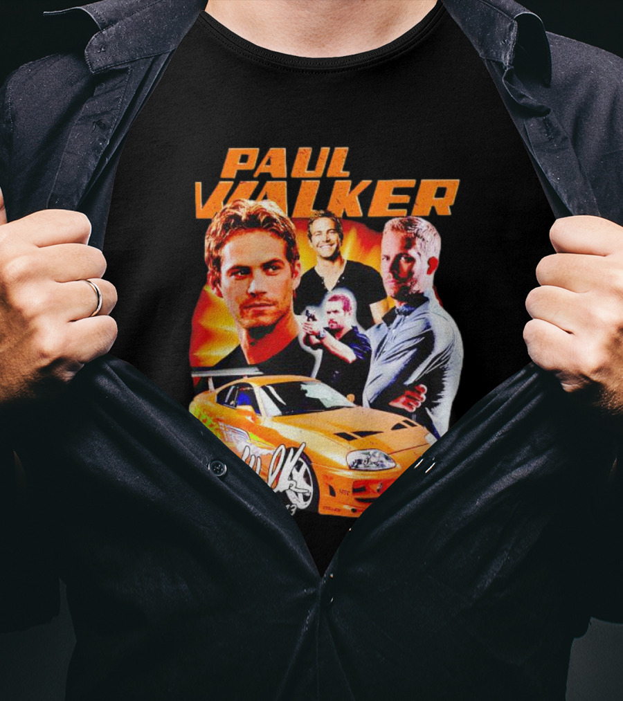 Paul Walker 1973-2013 Collage Signature Orange Car T-Shirt