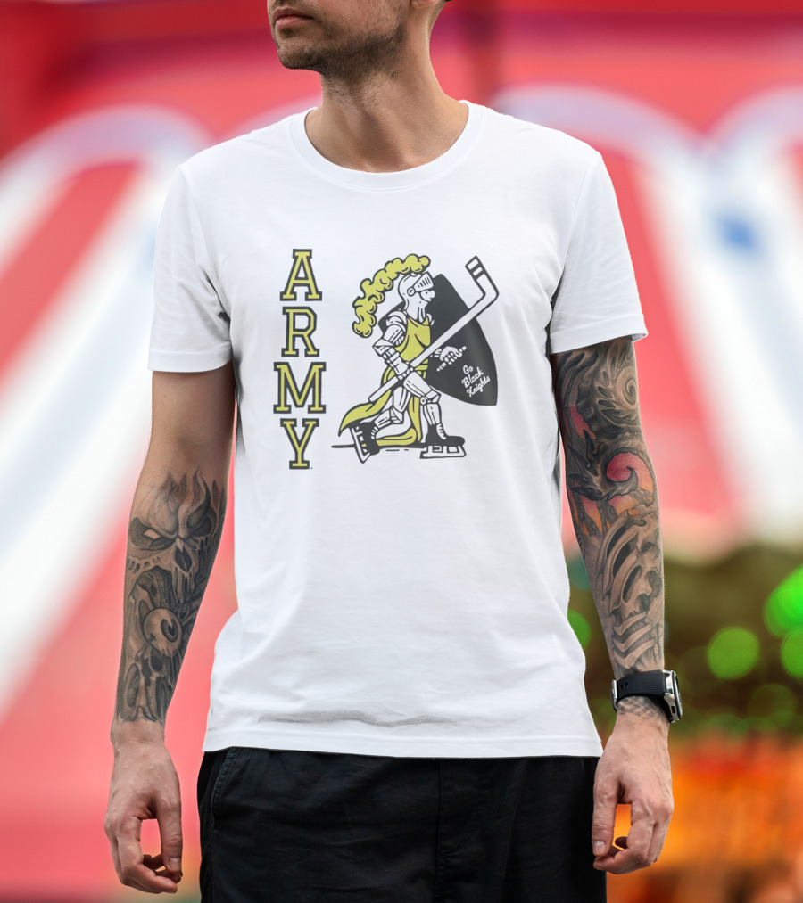 Army Hockey Go Black Knights Warrior Holding Hockey Stick T-Shirt