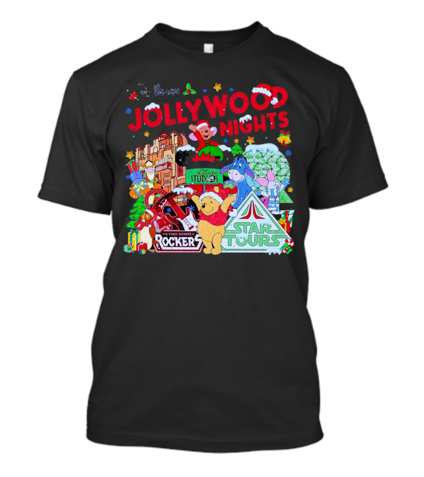 Disney Jollywood Nights Christmas Winnie The Pooh Eeyore Rockers Star Tours T-Shirt
